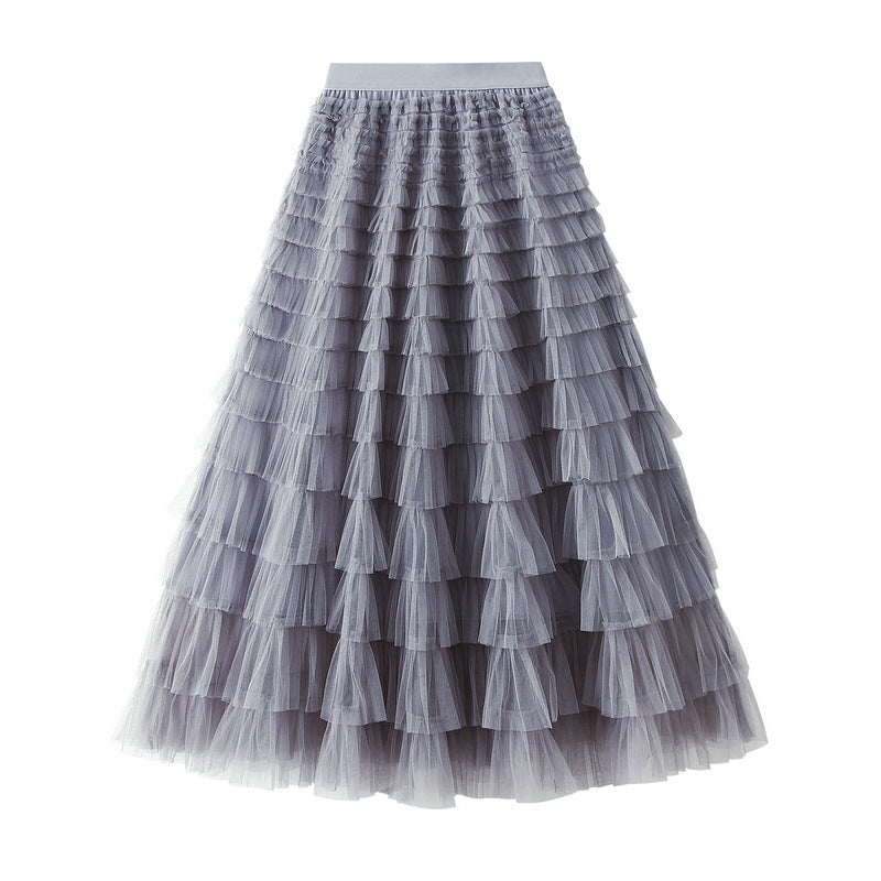 Line Mesh Ruffle Skirt