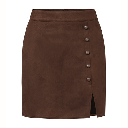 Suede High Waist Metal Buckle Skirt