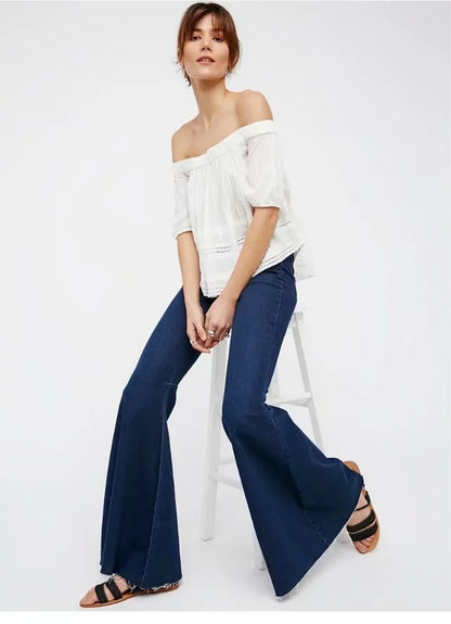 High waist denim flared pants