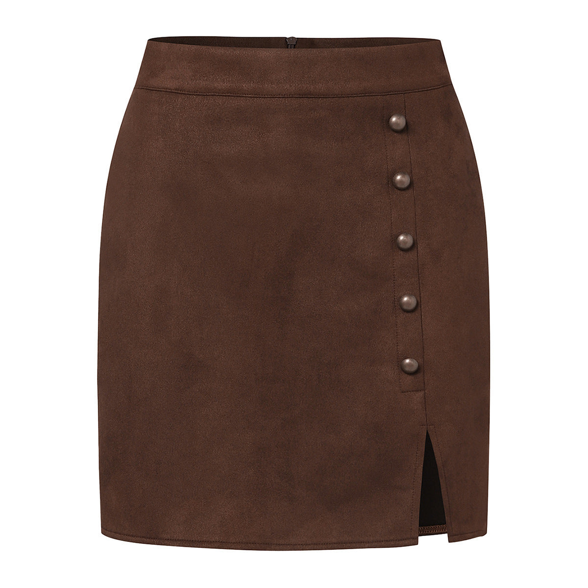 Suede High Waist Metal Buckle Skirt