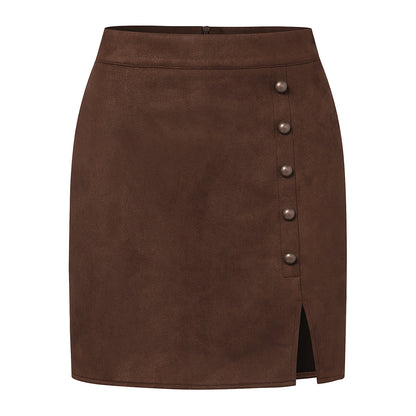 Suede High Waist Metal Buckle Skirt