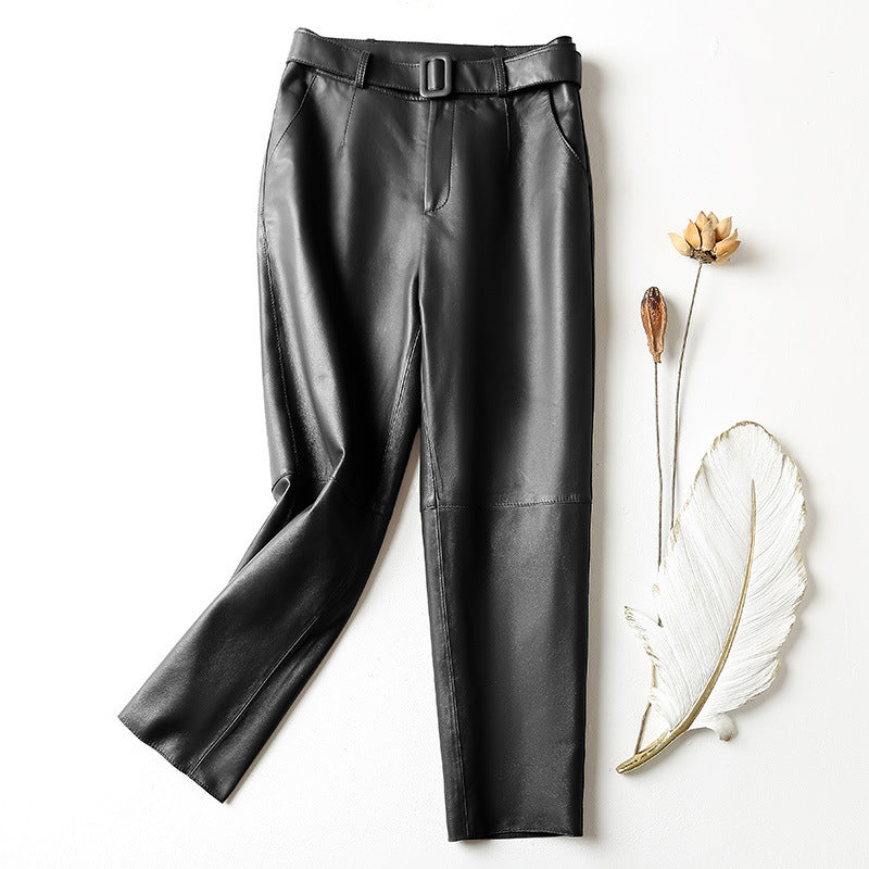 Premium High-waisted Genuine leather pants