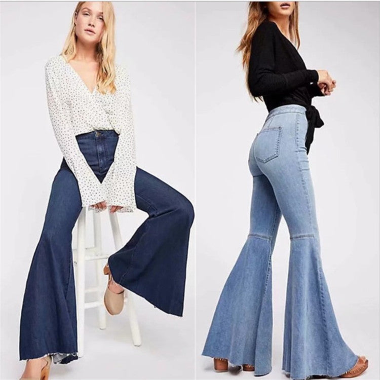 High waist denim flared pants