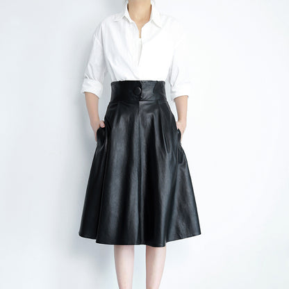 Premium Genuine Leather Mid-length Skirt