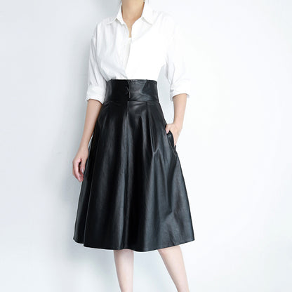 Premium Genuine Leather Mid-length Skirt