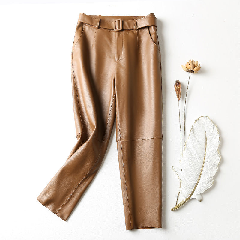 Premium High-waisted Genuine leather pants