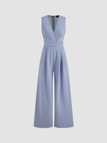 V-neck Wrap Zipper Wide Leg Jumpsuit