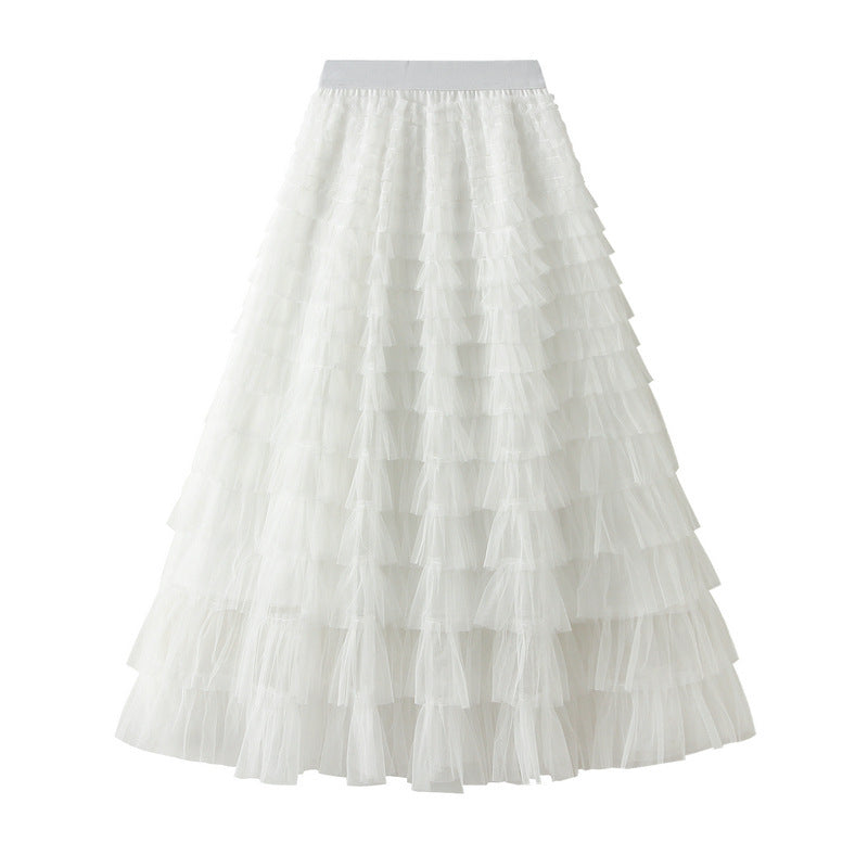 Line Mesh Ruffle Skirt