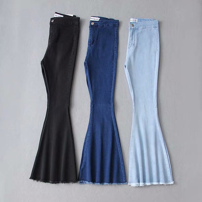 High waist denim flared pants