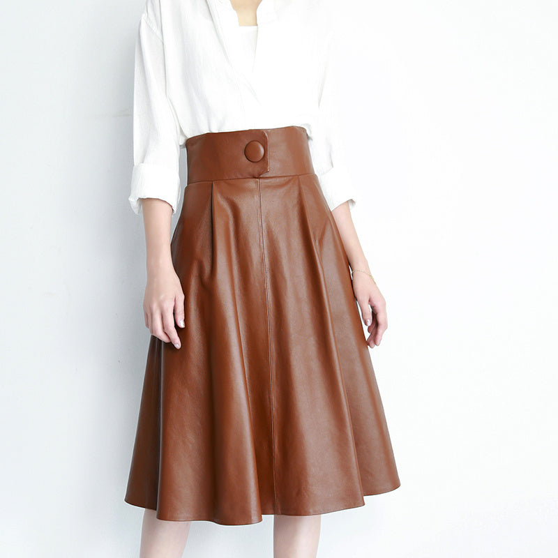 Premium Genuine Leather Mid-length Skirt