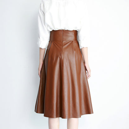 Premium Genuine Leather Mid-length Skirt