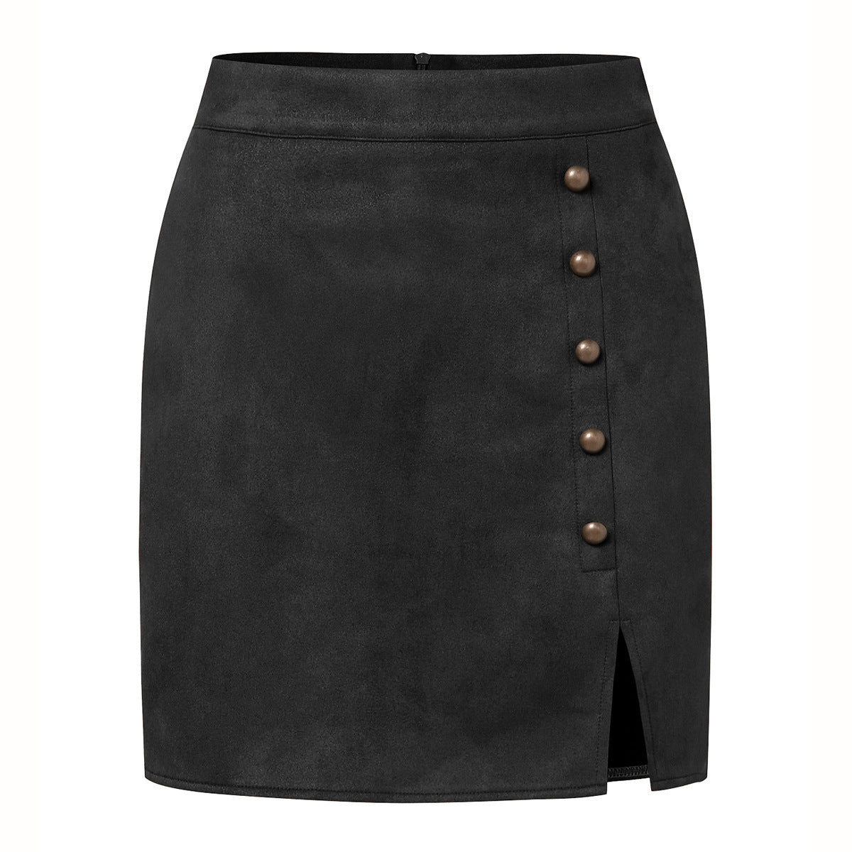 Suede High Waist Metal Buckle Skirt