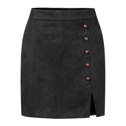 Suede High Waist Metal Buckle Skirt