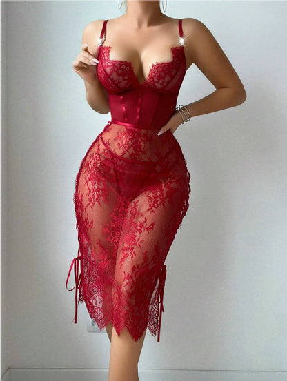 Lace Hollow Topless Sheath Lingerie Dress