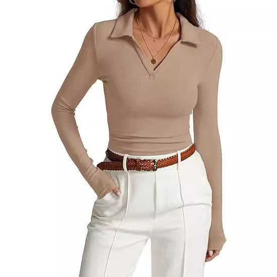 V-neck Slim-fit Pleated Top