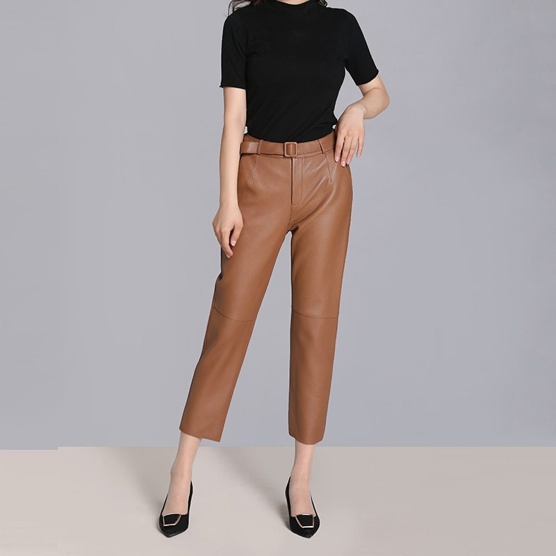 Premium High-waisted Genuine leather pants