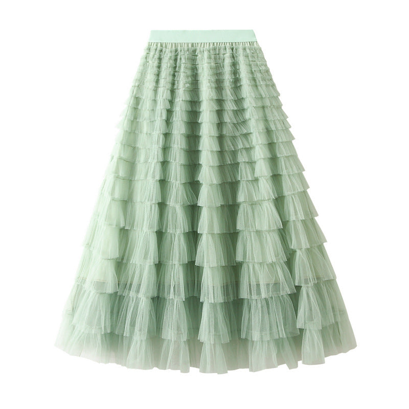 Line Mesh Ruffle Skirt