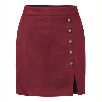 Suede High Waist Metal Buckle Skirt