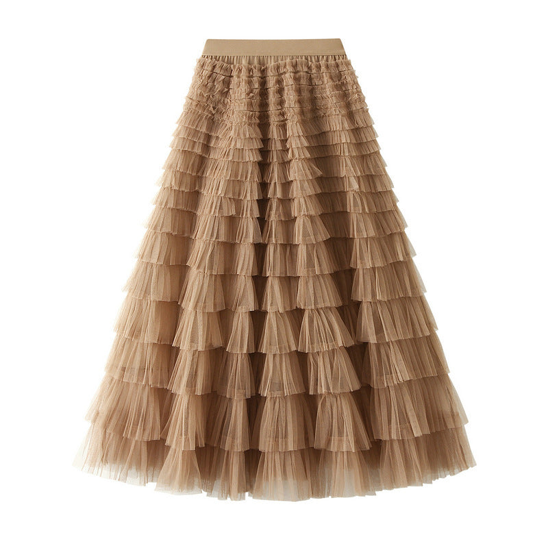 Line Mesh Ruffle Skirt