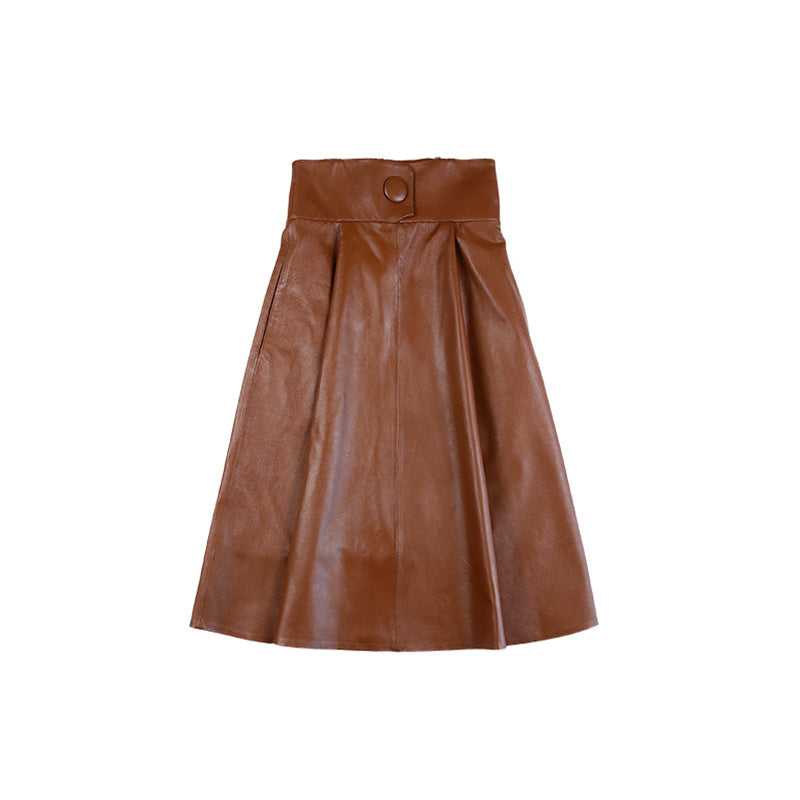 Premium Genuine Leather Mid-length Skirt