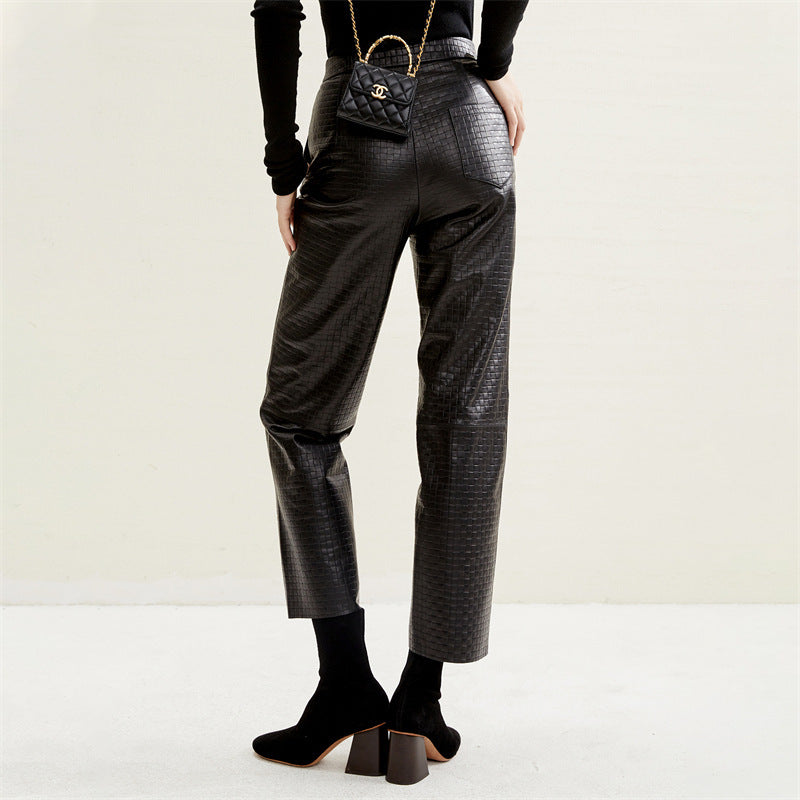 Pocket Embossing Design Straight Pants