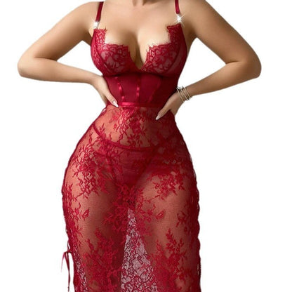 Lace Hollow Topless Sheath Lingerie Dress