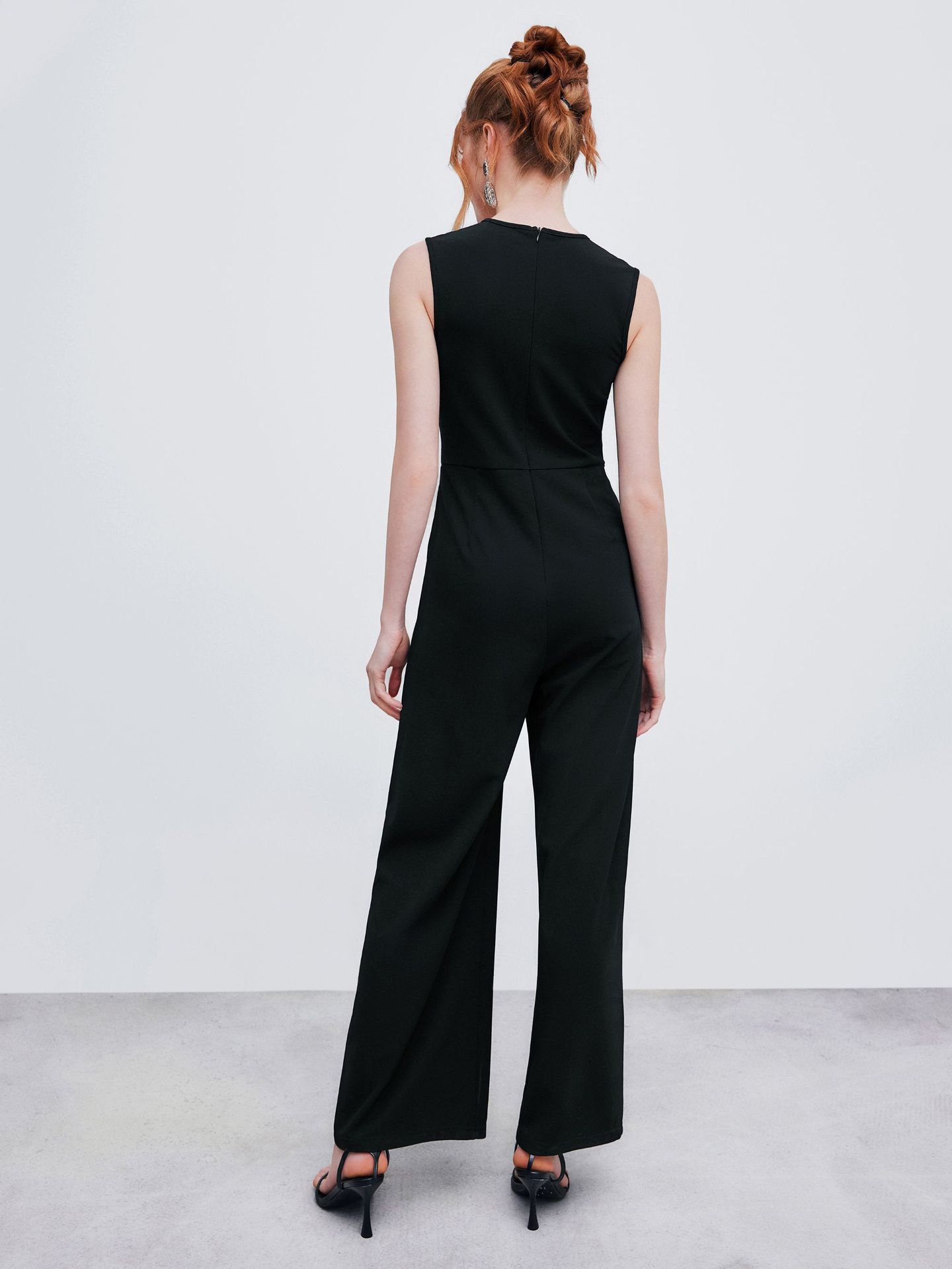 V-neck Wrap Zipper Wide Leg Jumpsuit