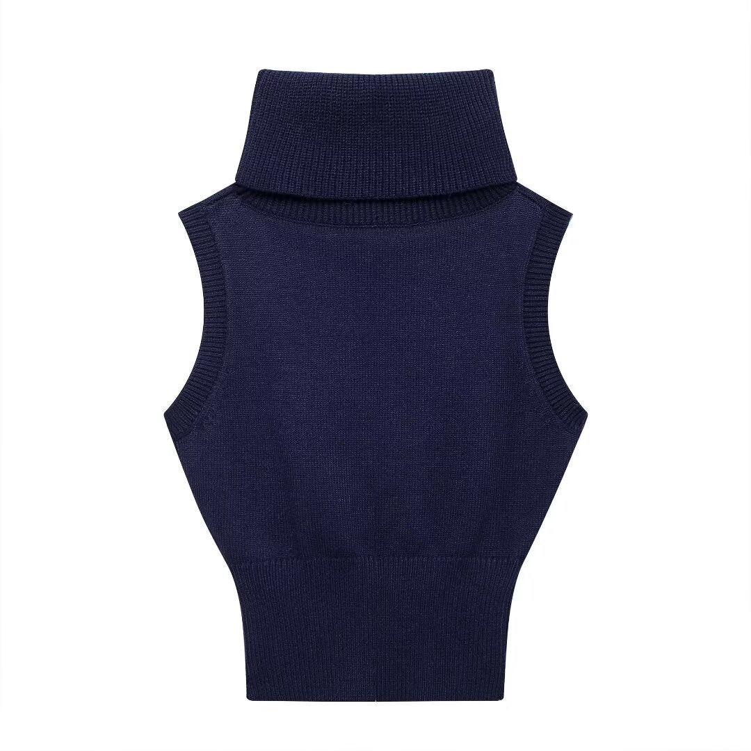 Stand Collar Knitted Short Vest