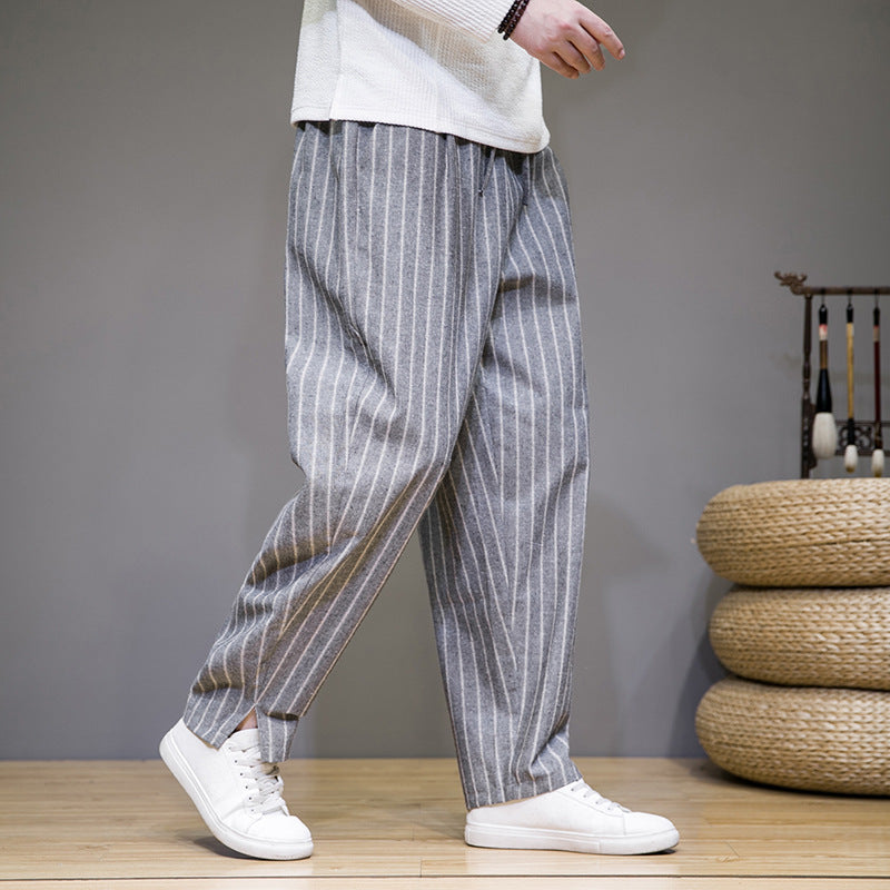 Linen Cotton Trend Stripes Loose Pants