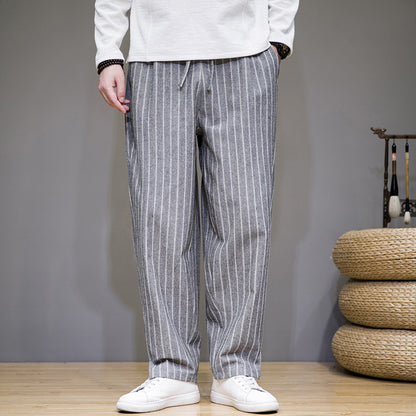 Linen Cotton Trend Stripes Loose Pants