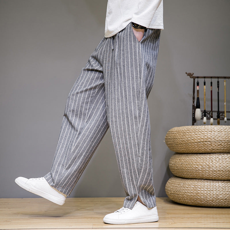 Linen Cotton Trend Stripes Loose Pants