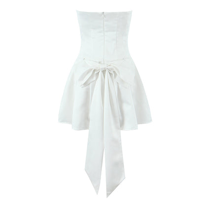 White Bow Swing Strapless Dress