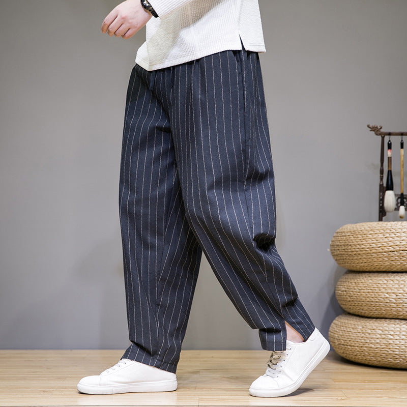 Linen Cotton Trend Stripes Loose Pants