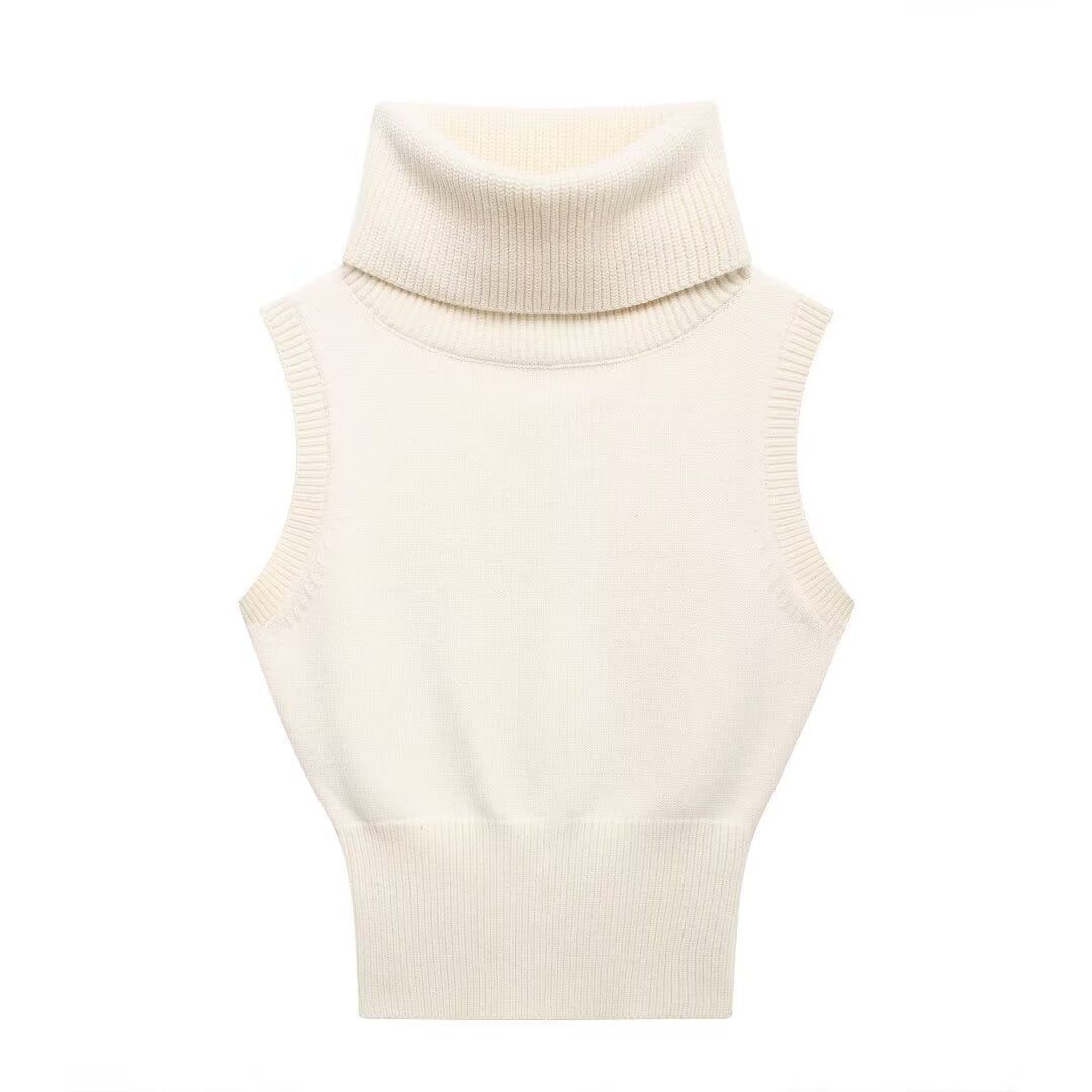 Stand Collar Knitted Short Vest