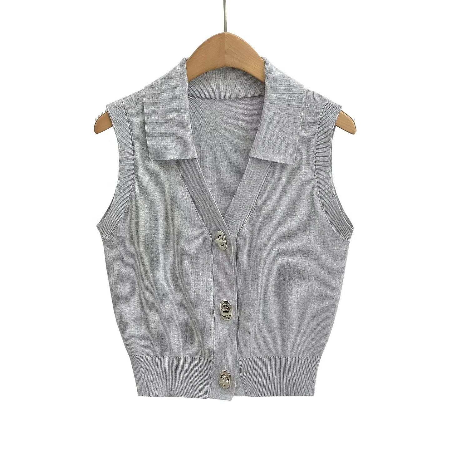 Slimming Big Button Sleeveless Knitwear