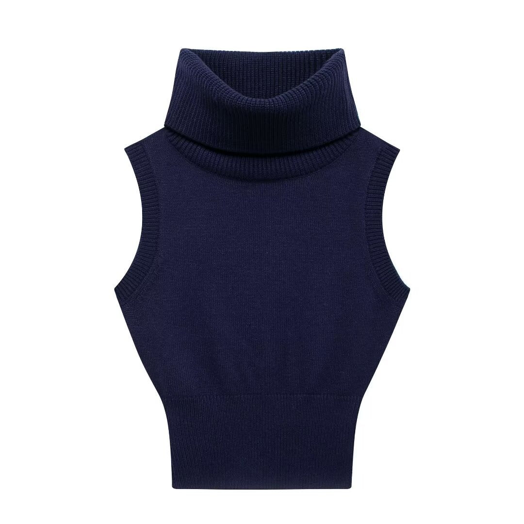 Stand Collar Knitted Short Vest