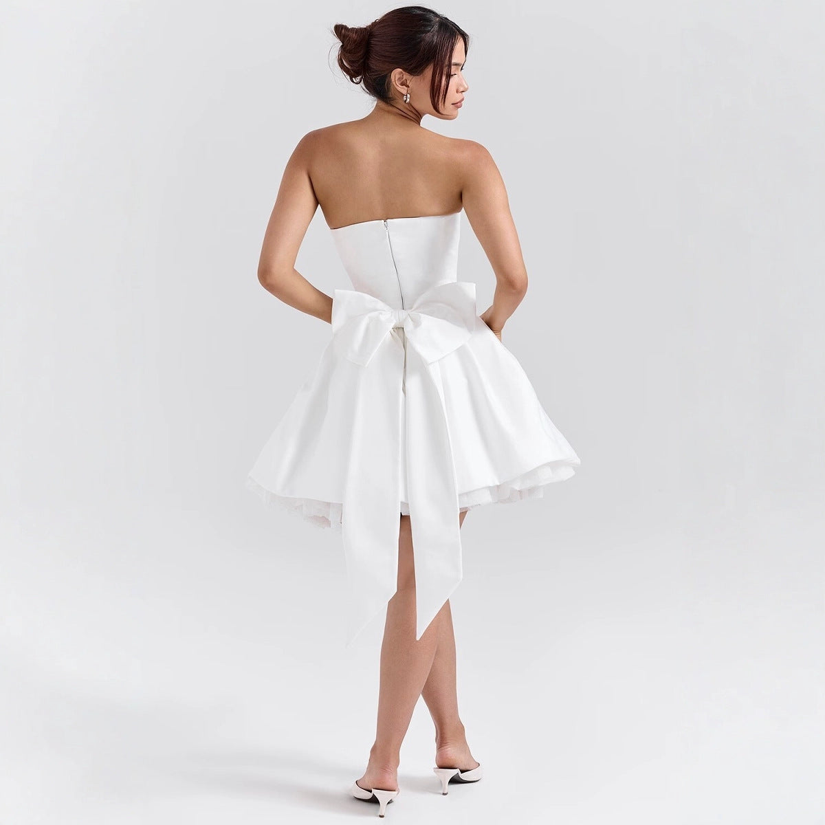 White Bow Swing Strapless Dress