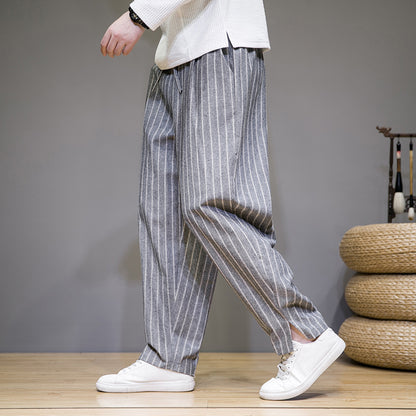 Linen Cotton Trend Stripes Loose Pants