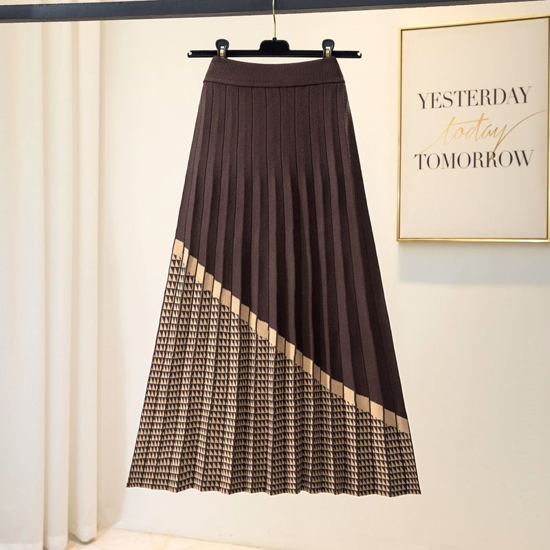 High Waist Thickened Mid-length A- Line Pleated Wool Skirt