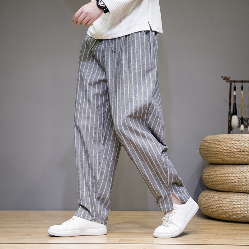 Linen Cotton Trend Stripes Loose Pants