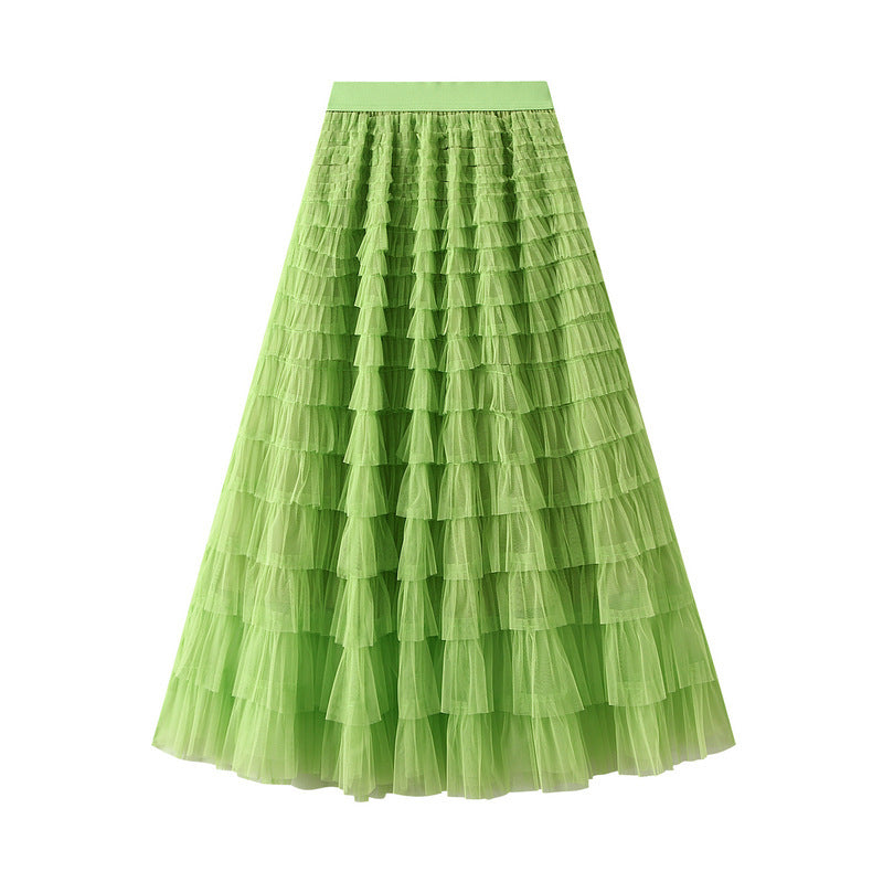 Line Mesh Ruffle Skirt