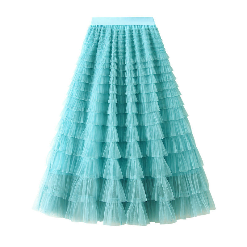 Line Mesh Ruffle Skirt