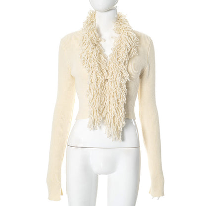 Premium Fluff Tassel Knitted Cardigan