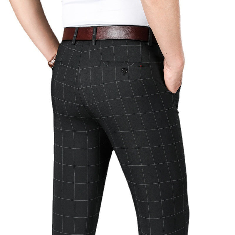 Straight Plaid Mid Waist Pants