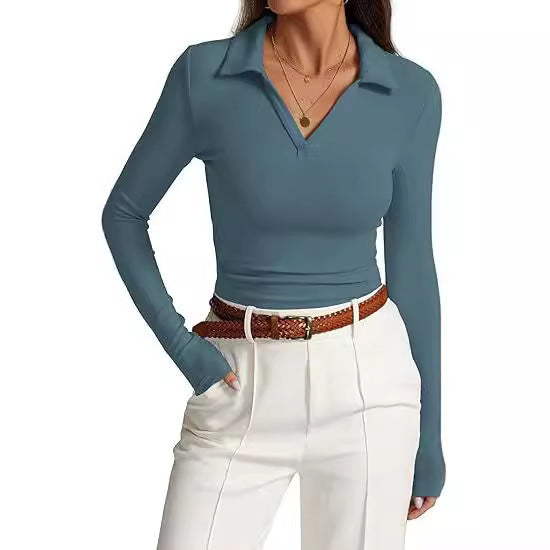 V-neck Slim-fit Pleated Top