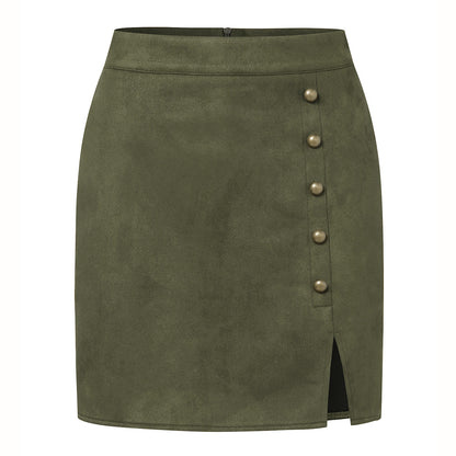 Suede High Waist Metal Buckle Skirt