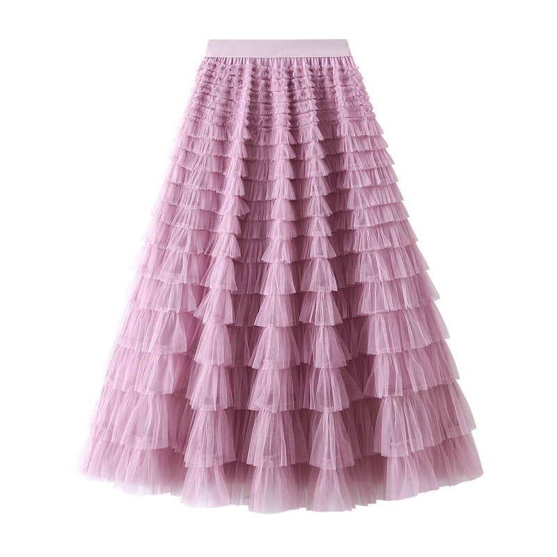 Line Mesh Ruffle Skirt