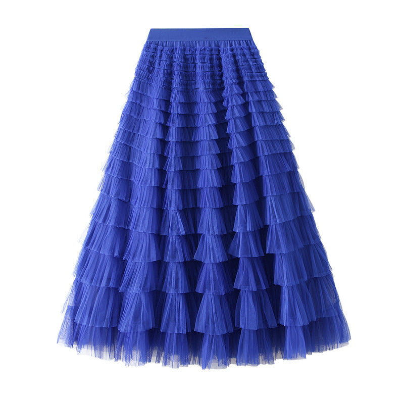 Line Mesh Ruffle Skirt