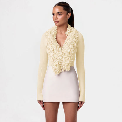 Premium Fluff Tassel Knitted Cardigan