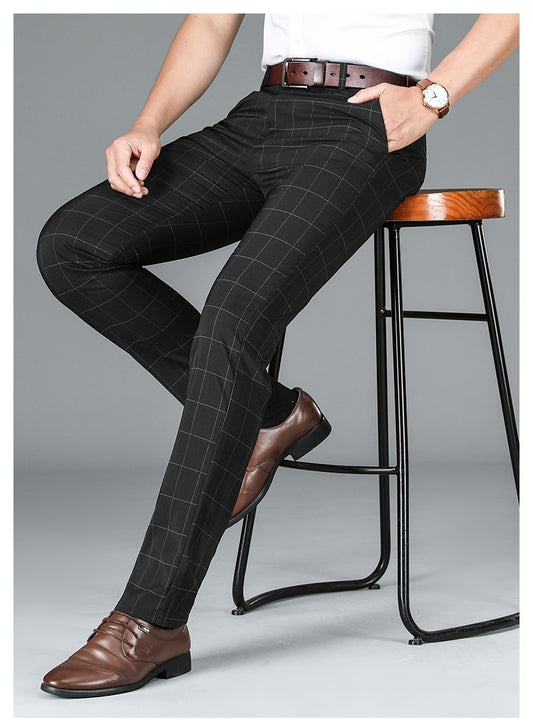 Straight Plaid Mid Waist Pants